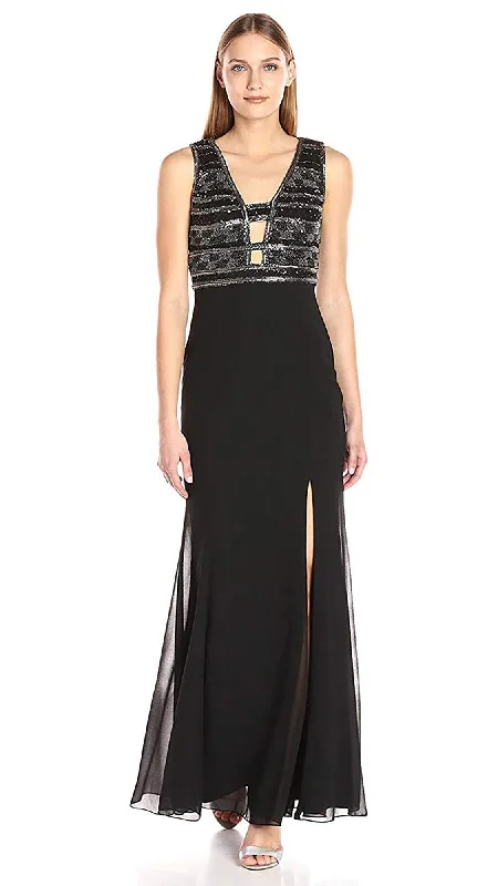 Adrianna Papell - AP1E201342SC Sequined Cutout Bodice High Slit Dress