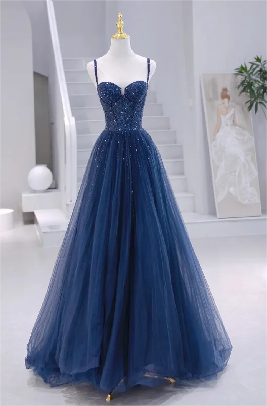 A-line Tulle Sequins Long Formal Prom Dress Evening Dress N383