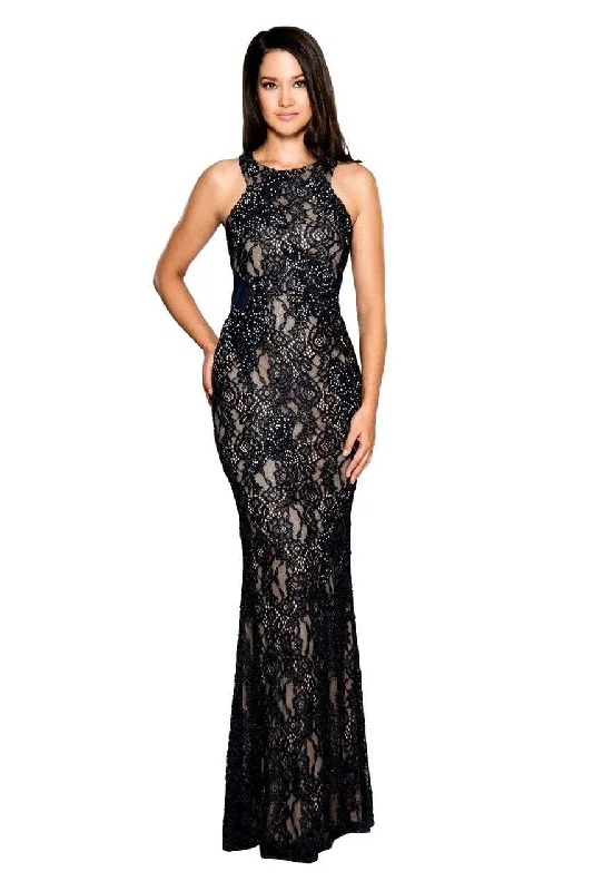 New Yorker's Apparel - 58250ZSC Halter Bodice Cutout Back Lace Dress