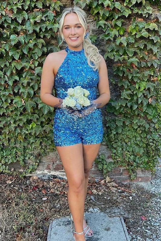 Sparkly Hatler Blue Sequins Homecoming Dress AB101504