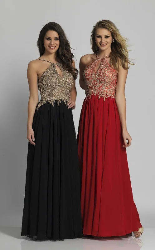 Dave & Johnny - A5011 Lace Halter Chiffon A-line Dress