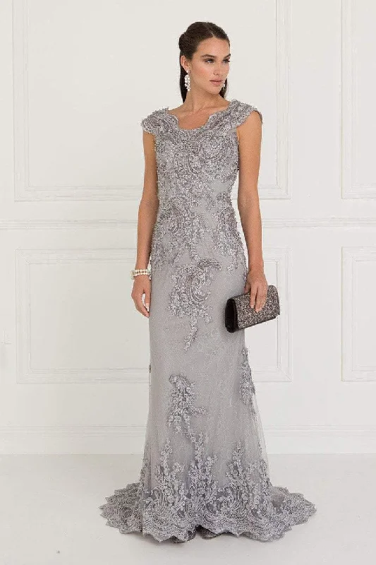 Elizabeth K - GL1540SC Embroidered Lace Mermaid Dress with Sweep Train