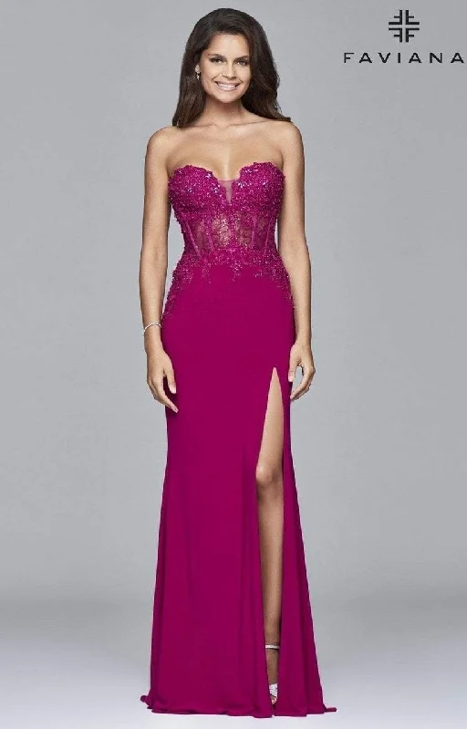 Faviana - 9412SC Sequin Embellished Corset Gown with Slit