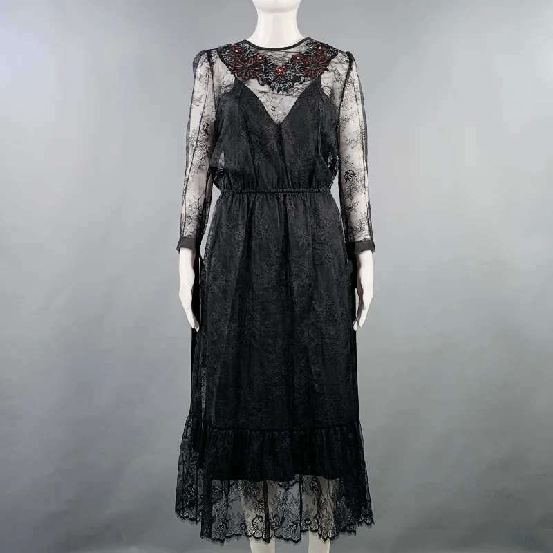 MARC JACOBS Size 4 Black Nylon Lace A-Line Dress