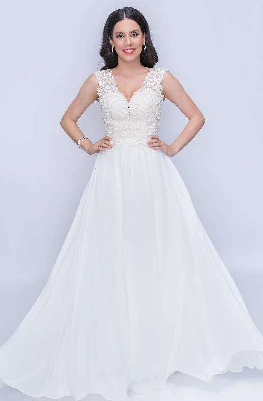 Nina Canacci - 1449SC Embroidered Lace V-Neck A-Line Gown