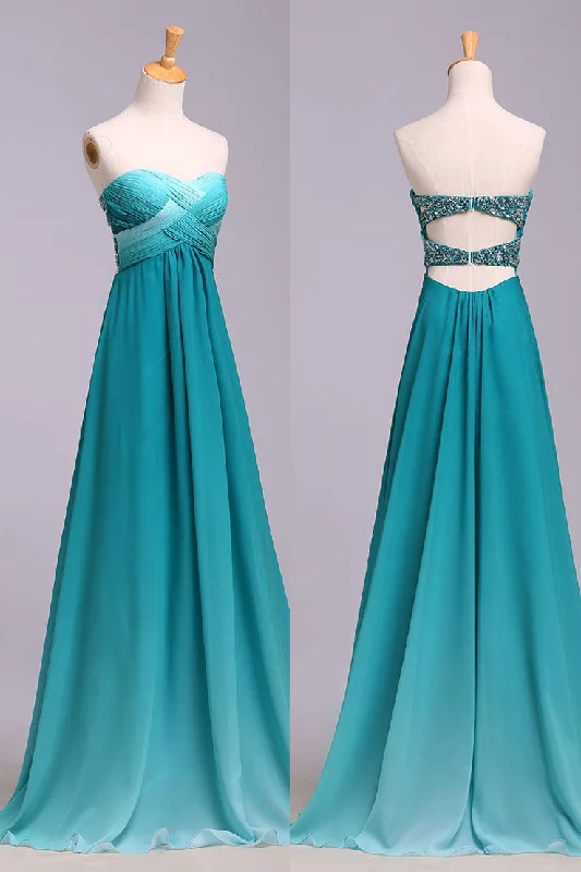 Ombre Sweetheart Long Chiffon Prom Dresses with Sequins Bridesmaid Dresses N1206