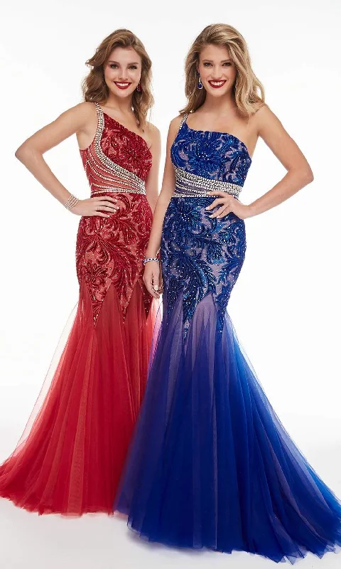 Panoply - 14066SC One Shoulder Sequin Embroidered Long Gown