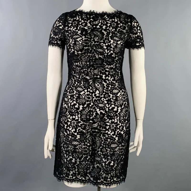 RALPH LAUREN Size 10 Black Cotton Blend Lace Short Sleeve Dress