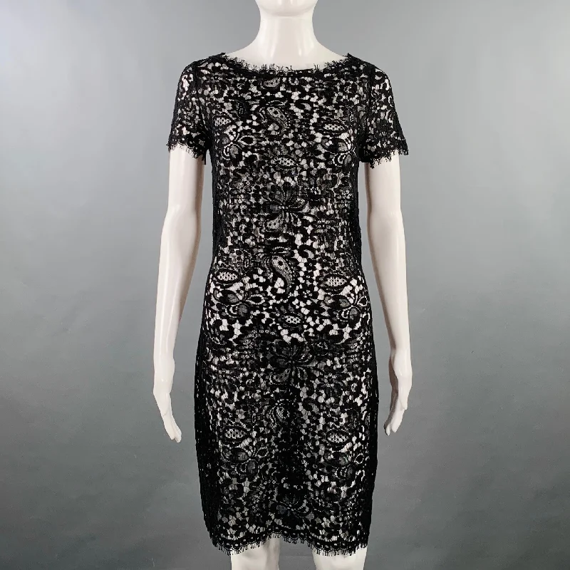 RALPH LAUREN Size 4 Black Cotton Blend Lace Short Sleeve Dress