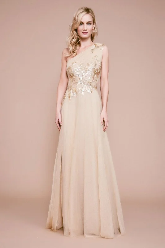 Tadashi Shoji - Sequin Tulle Vesper One-Shoulder Gown